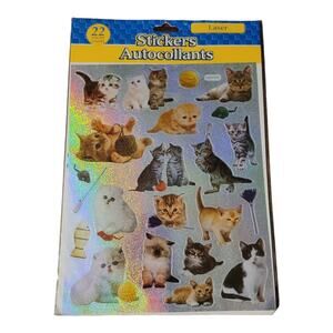 Vintage Sparkle Cats Kittens & Yarn Laser Stickers Autocollants 22 Count